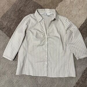 Worthington Woman Stretch Striped Button Down Blouse 3/4 Sleeve Easy Care‎ 1X